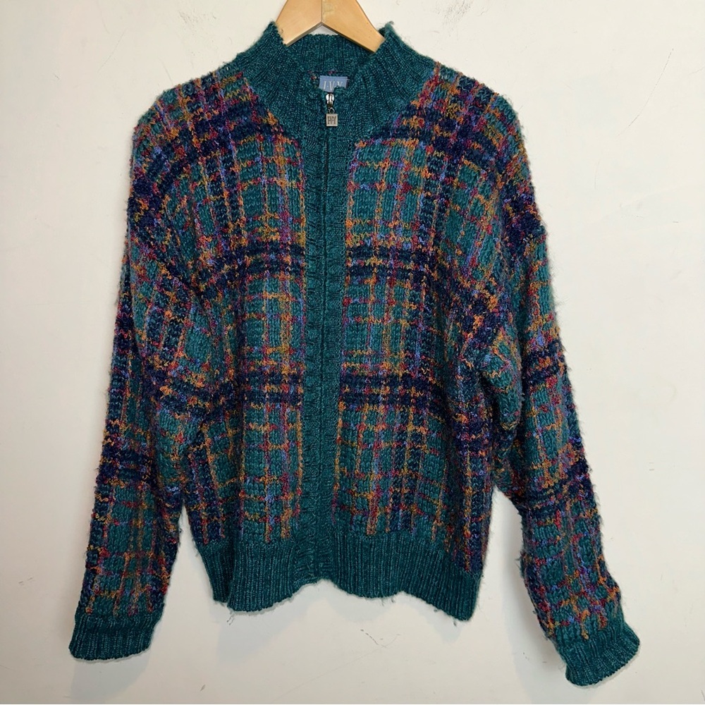 Vintage IVY Petite Women's Mohair Wool Blend Full Zipper Knitted Cardigan Preppy